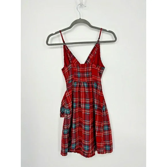 Urban Outfitters Dress Womens XS Red Plaid Sleeveless Mini Belted New - Picture 4 of 13